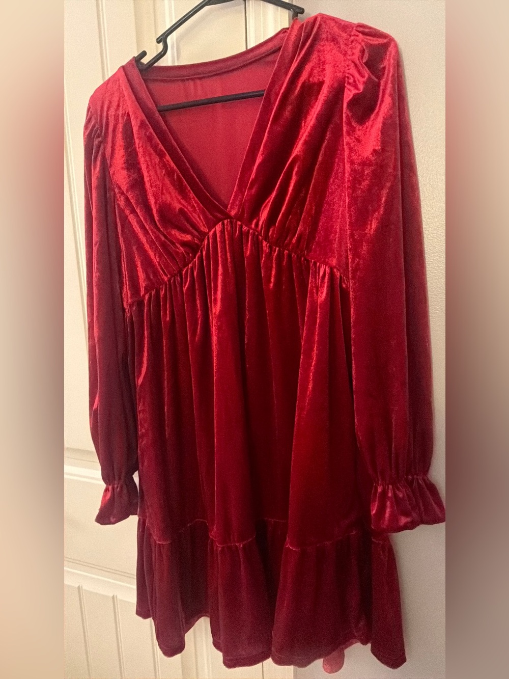 SHEIN Red Velvet V-Neck Empire Midi Dress